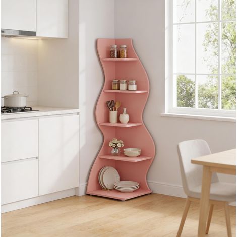 Libreria angolare a 5 livelli in legno, 182,5 x 50 x 50 cm, rosa HAVRYA (1/5)