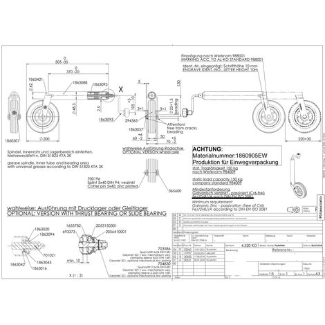 Ruota Ruotino Sollevamento Carrello Appendice Rimorchio Roulotte Registrabile 48 Mm (1/2)