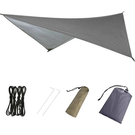 Bâche Anti-Pluie Tarp Bivouac Toile de Tente Imperméable Tapis de Sol Abri de Randonnée Parasol Auvent Anti UV pour Camping Trekking 02 Gris 270 x 270 cm Diagonale (1/5)