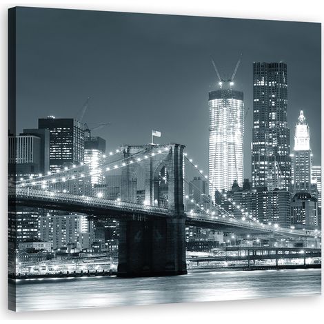 Tableau sur toile Le pont Brookliński illuminé 30x30 (1/5)
