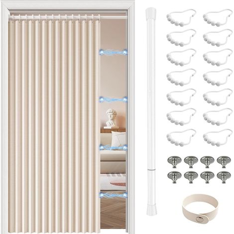 Blackout Curtain with Bar without Drilling, Room Divider Curtain with Magnetic Button Thermal Insulation Anti Cold and Heat, Opaque Door Curtain, 200 cm High for Living Room, Kitchen, Cloakroom (1/5)