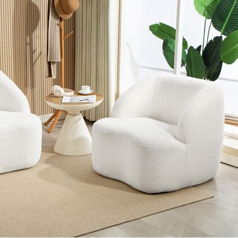 Fauteuil 82x81x73,5 cm crème blanc design arrondi, revêtement polyester, prêt à l'emploi MEUBLIV (1/5)