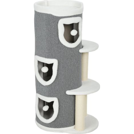 Torre per gatti 101 cm con 3 livelli, 3 cucce, pali in sisal e lettino superiore grigio HOMVRA (1/5)