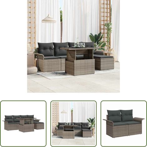 Mobilier extérieur - Ensemble de canapé de jardin avec coussin 6 pcs Gris polyrotin (1/5)