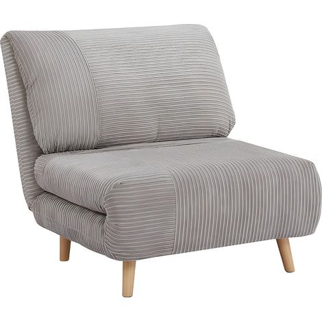 Vente-Unique – Fauteuil convertible en velours côtelé gris clair – 1 place – Mécanisme de conversion facile – Dossier inclinable 3 positions
