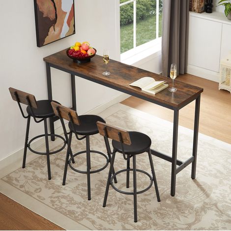 Langer Bartisch mit 3 gepolsterten Barhockern aus PU, industrieller Bartisch und Stühle für die Küche, den Frühstücksraum, das Wohnzimmer, den Bankettsaal, rustikales Braun und Schwarz (1/5)