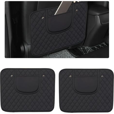 Set di 2 tappetini protettivi per i sedili posteriori dell'auto - Realizzati in pelle impermeabile - Borsa portaoggetti inclusa - Accessori universali per interni auto (nero) (1/4)
