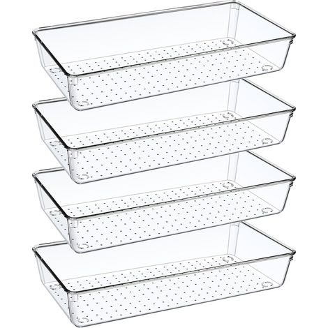 Juego de 4 organizadores de cajones para baño/cocina de 30 cm, transparentes, para maquillaje/oficina. (1/4)