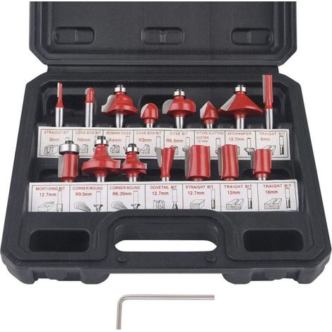 Coffret de 15 Fraises Défonceuses pour Bois – Tige 6,35 mm (1/4″), Pointe en Carbure de Tungstène, Tige en Acier Forgé (1/4)