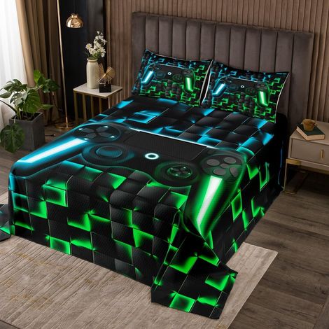 Jeux 240x220 Dessus de Lit Garçons Jeux pour Enfants Couvre-Lit 3D Géométrie Ombre Poignée de Jeu Couverture de Lit Teen Men Néon Jeu Vidéo Jetés de Lit Doux Et Léger pour Toutes Saisons - 240x220cm (1/5)