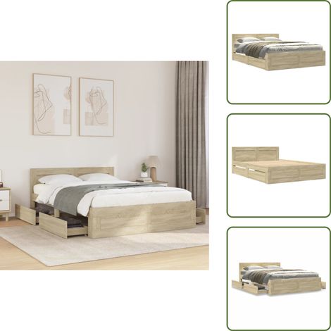 Bettgestell mit Kopfteil Sonoma-Eiche 135x190 cm Holzwerkstoff - Bettgestell - Bettgestelle - Bettrahmen - Bett (1/5)