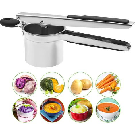 Presse-purée en acier inoxydable, avec 3 disques perforés pour purée de pommes de terre, jus de fruits et bouillie de légumes. (1/4)