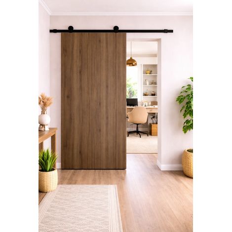 Porte Coulissante Décor Noyer Light Walnut H204 X L93 Cm, Rail Roulettes Gd Menuiseries