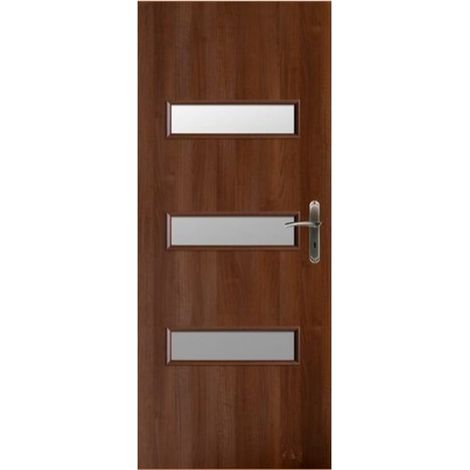 Porte d'intérieur vitrée CENT noyer en plusieurs dimensions - Poussant: Gauche - Largeur porte: 80 cm