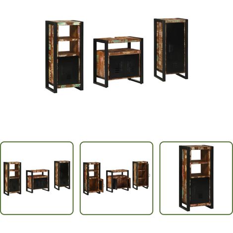 vidaXL Massives Holz - Badezimmermöbel-Set mit Regal 3 pcs Massives upgecyceltes Holz (1/5)