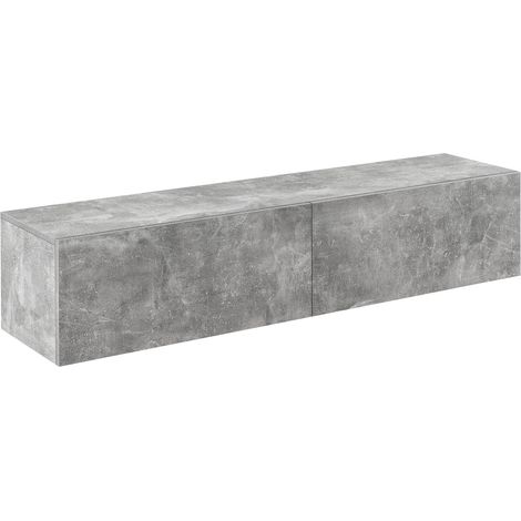 Étagère murale design meuble support tv stylé avec 2 tiroirs capacité de charge jusqu'à 25 kg panneau de particules mélaminé 140 x 33 x 30 cm effet béton (1/4)