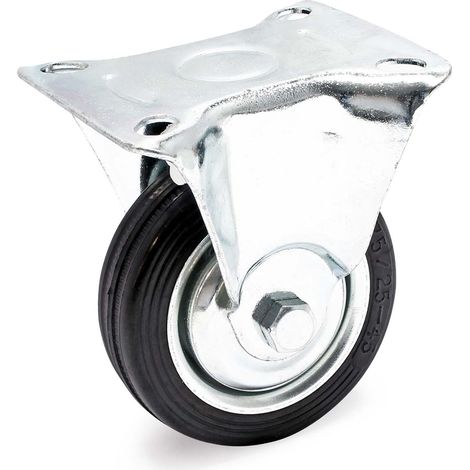 Wiltec Ruota fissa in gomma piena 75mm max 50 kg, con cerchio in metallo, per carrelli (1/5)