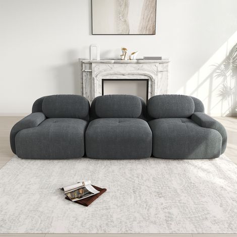 Divano a 3 posti in velluto a coste 298x103x75 cm – Divano modulare con braccioli curvi – Base antiscivolo e tessuto elastico – Ideale per il soggiorno – Grigio
