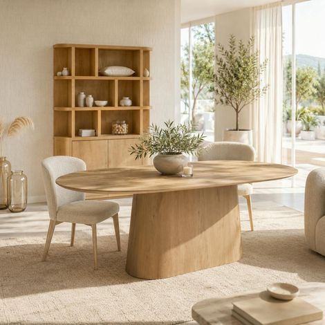 Table à manger design ovale en chêne clair 200 cm LOREN (1/5)