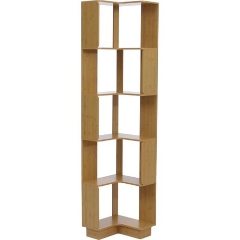 Bibliothèque d'angle HHG-922, étagère d'angle, étagère de salon, 5 niveaux, MDF mélaminé, 175 x 40 x 40 cm, aspect bambou (1/5)