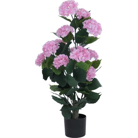 [NON UTILIZZATO] Ortensia artificiale HHG-040, pianta decorativa, con vaso, per esterni, in polietilene, 90x50x50 cm, rosa (1/5)