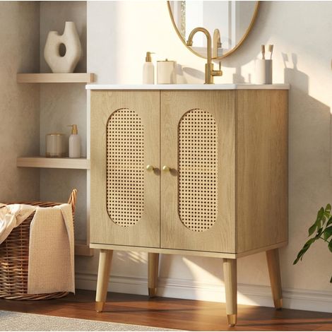 Mobile bagno con lavabo 61 cm in MDF e ceramica effetto legno naturale HAVRYA (1/5)