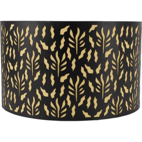 E27 E14 abat-jour en métal tambour abat-jour Art sculpté creux avec doublure d'ombrage 25 cm feuilles d'herbe d'eau noir jaune (1/5)