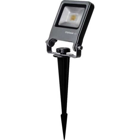 OSRAM ENDURA Projecteur de Jardin à Piquet, 10W, 800lm, 3000K Blanc Chaud, IP65, Câble de 2m avec Prise, Aluminium Gris Foncé