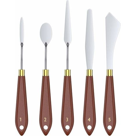 Espátula para pintura al óleo, [5 piezas] Espátula de acero inoxidable para artistas, herramientas para pintura al óleo con mango de madera, accesorios para mezclar colores para pintura al óleo, rojo- (1/5)
