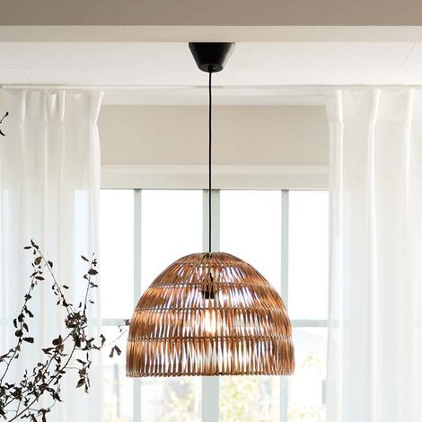 [NEUWERTIG] B-Ware PR Home Hängeleuchte Pendelleuchte Rattan Lace Holz Schwarz Schirm Innenbereich (1/2)