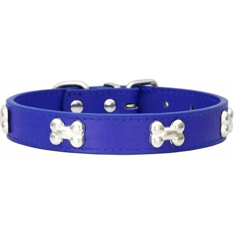 Ahlsen Collar de perro de cuero genuino con borde de hueso, collares ajustables de tamaño cómodo para perros pequeños y medianos (azul real) (1/5)