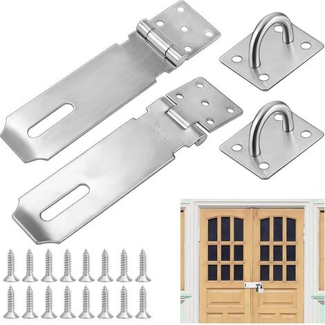 Moraillon de Porte Cadenas, 2pcs Fermoir de Loquet Porte Exterieur, 5 Pouces Acier Inoxydable Moraillon de Verrou Porte Exterieur avec Vis pour Placard Garage Fermeture Porte (Argent) (1/4)