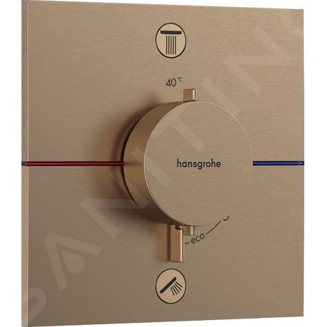 Hansgrohe – Mitigeur thermostatique encastré 2 sorties – Bronze brossé – Débit max. 22,1 l/min – Bouton sécurité 40°C – 15572140