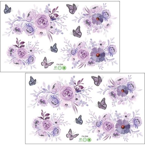Wall Stickers Autocollants Pourpre en Pvc, Décorations Murales sans Dommage, 2pcs pour Chambre ou Fenêtre Fleurs et Papillons (1/5)