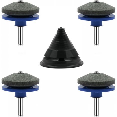 Juego de 4 afiladores de cuchillas para cortacésped, afilador universal para taladro manual con 1 afilador de equilibrio (azul) (1/5)