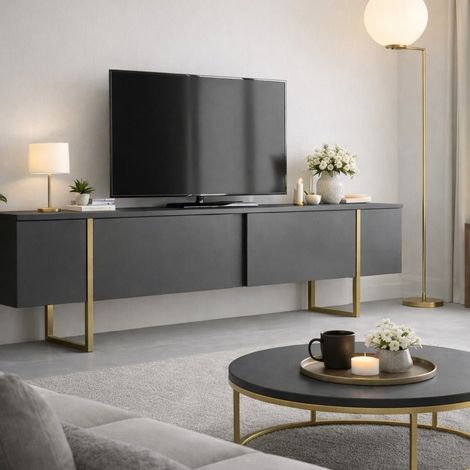 TV-Möbel Luxus Anthrazit Gold Melamin 180x50x30 cm