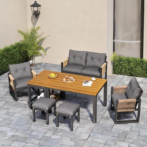 Salon de jardin modulable avec table amovible fer et gris (1/5)
