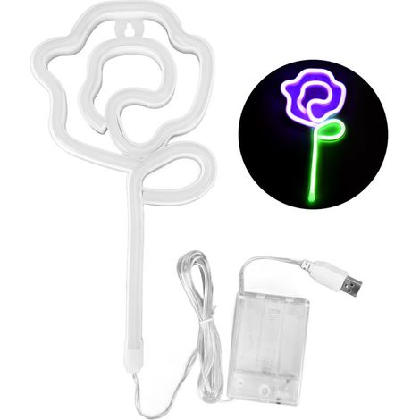 Luminaire LED Neon en forme de Rose pour Décorations, Valentine, Mariage - ABS PVC, 28 cm, 242 g - Lumière Violet Vert - 1 Pièce