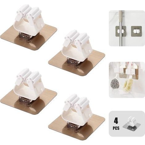 Selbstklebender Mopphalter, Wandbesenhalterung, Kehrbesengreifer, Klebehaken für Reinigungsgeräte, praktisches Gadget für Bad/Küche/Toilette/Gara (1/4)