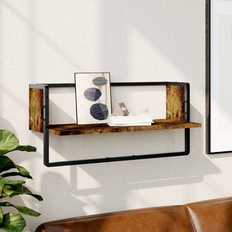 Étagère murale avec barre-Étagère flottante-Étagère de rangement suspendue chêne fumé 65x25x30 cm 712705 (1/5)