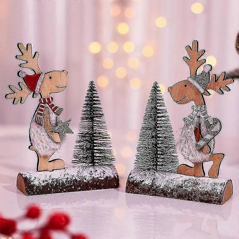 Lot de 3 décorations de Noël en bois de cèdre, décorations de vitrine de centre commercial, petits cadeaux, décorations de Noël (1/2)