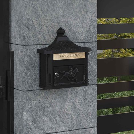 Wandmontierter Briefkasten mit Tür Schwarz 40,5 x 16 x 45 cm
