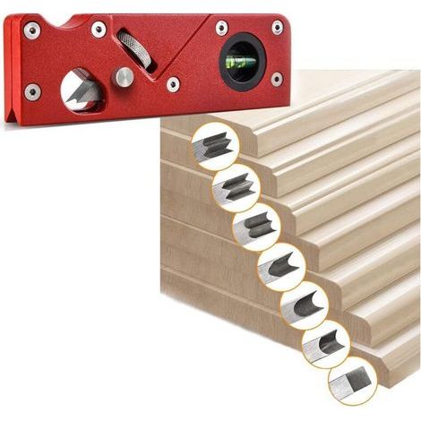 Rabot d'angle pour le travail du bois,biseau manuel de 45 degrés,Outil daplatissement de coin de bord de menuiserie,pour chanfreiner et couper le bois,Outil de bricolage- rouge + tête de coupe 7PCS GR (1/5)