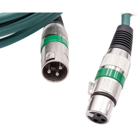 vhbw Cable DMX conector macho XLR a conector hembra XLR compatible con luces, focos, escenarios - 3 pines, revestimiento cable de PVC, verde, 2m