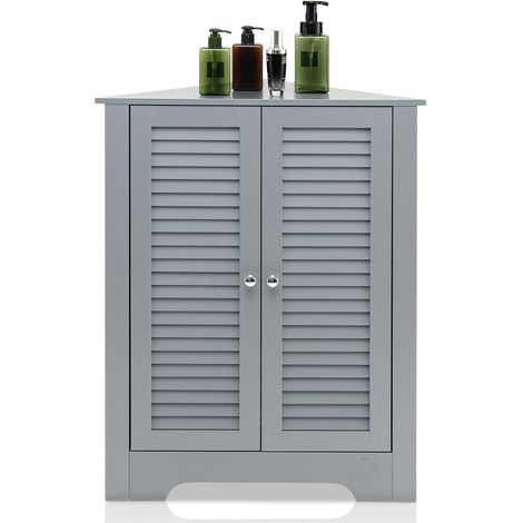 COSTWAY Corner Storage Cabinet with Double Shutter Doors-Grey (1/5)