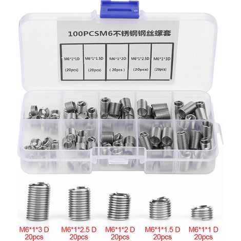 100pcs M6 Stainless Steel Coiled Wire Helical Screw Thread Inserts Set