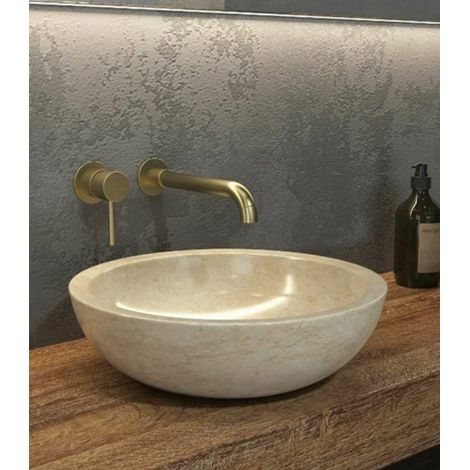 Lavabo bagno da appoggio in marmo crema 40cm Litos-EC40 kamalu (1/2)