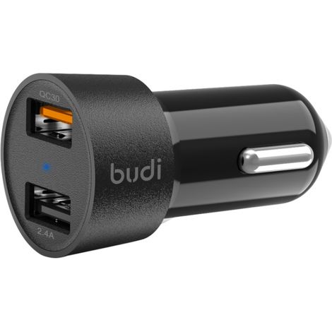 Budi - Autoladegerät 2x USB, 30W, QC3.0 (Schwarz)