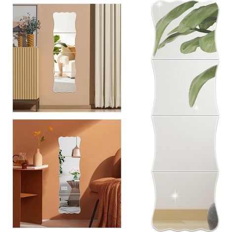 Lot de 4 autocollants miroir en acrylique pour salle de bain, chambre à coucher et salle de sport à domicile 30cm x 100 cm