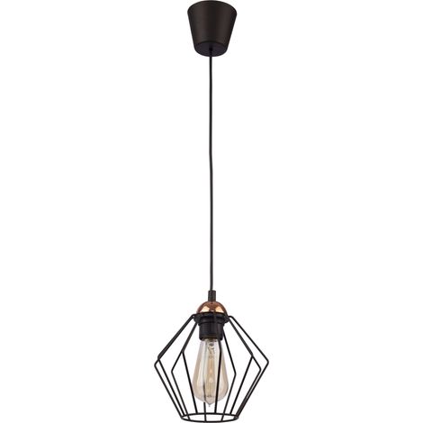 Lampe à suspendre métal E27 fil écran géométrique noir Lampe à suspendre